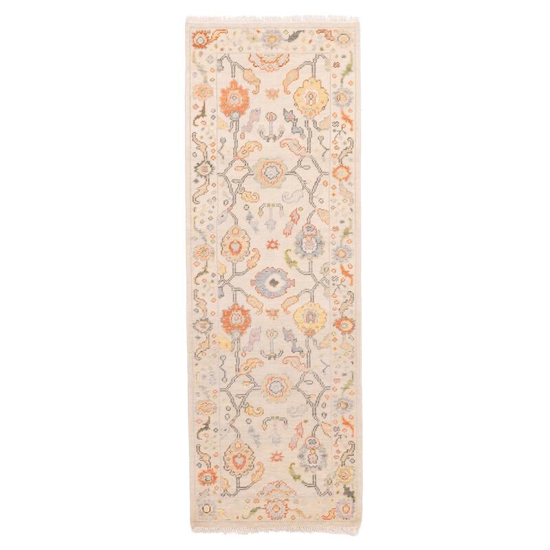 ECARPETGALLERY Hand-knotted Modern Oushak Ivory Wool Rug - 2'6 x 8'0