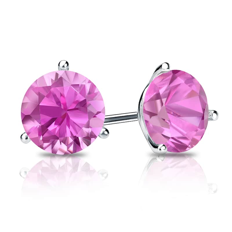 Auriya 14k Gold 2/5ctw Solitaire Pink Sapphire Gemstone Stud Earrings Martini-set - White