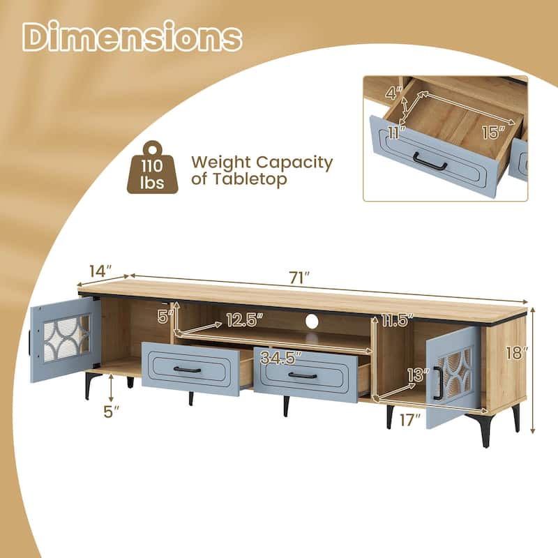 Costway 71" TV Stand for TVs up to 80" with Open Compartment Side