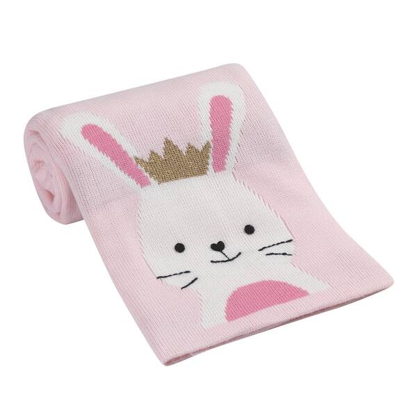 slide 2 of 3, Lambs & Ivy Jacquard Knit Baby Blanket – Bunny