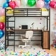 preview thumbnail 1 of 24, Modern Twin Size Metal Loft Bed with 3 Layers of Shelves and L-shaped Desk for Bedroom Black