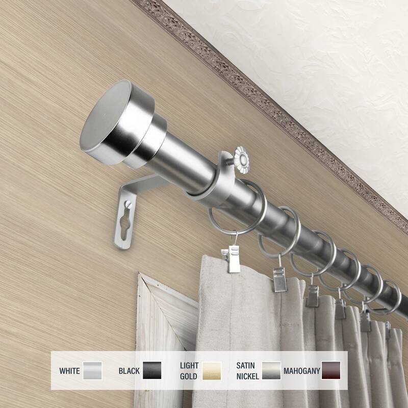 InStyleDesign Beret 1 inch Diameter Adjustable Curtain Rod - 66 to 120 inches - Satin Nickel