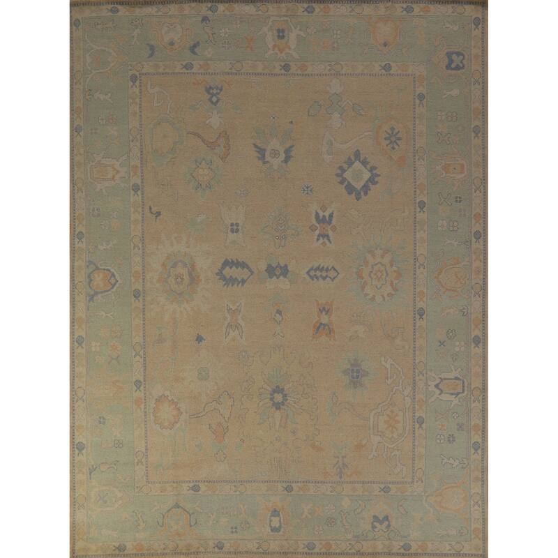 Hand Knotted Oriental 100% Wool Carpet Transitional All-Over Peach Oushak Area Rug - 10' 0'' X 8' 4''