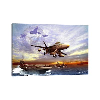 iCanvas "F/A-18 Hornet Taking Off From A US Navy Aircraft Carrier" by Kurt Miller Canvas Print
