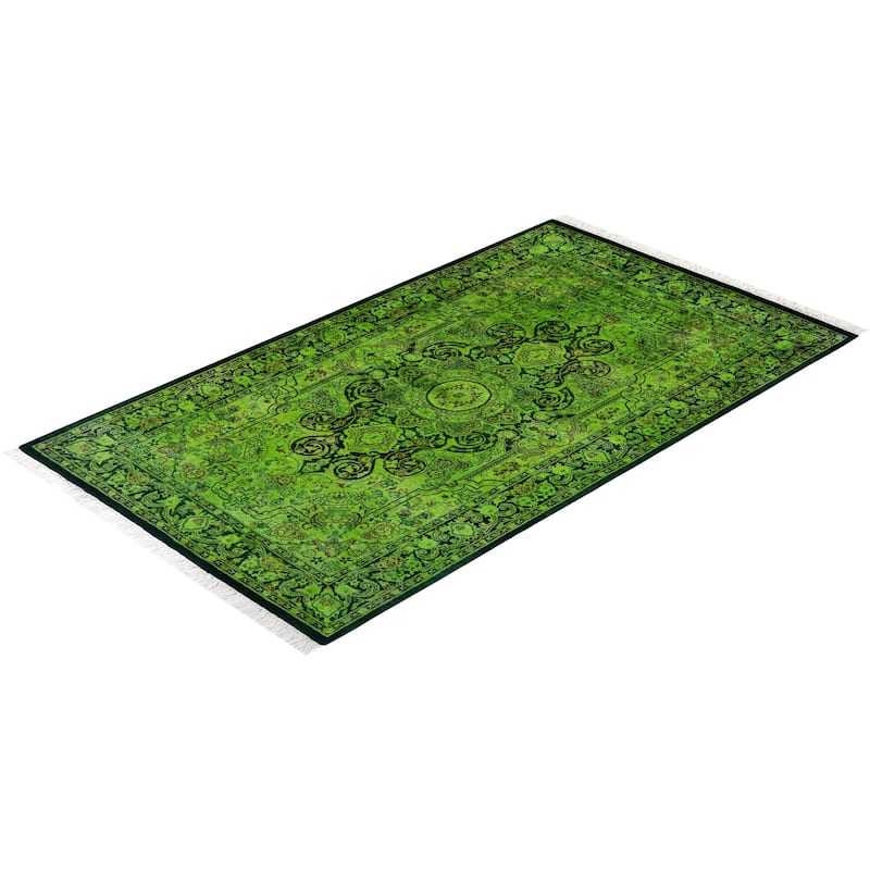 Overton Hand Knotted Wool Vintage Inspired Modern Contemporary Overdyed Green Area Rug - 3' 2" x 5' 4"