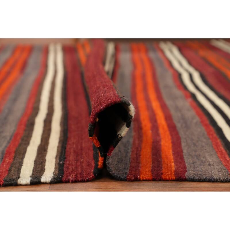 Hand Woven Oriental 100% Wool Carpet Southwestern Geometric Multi-Colored Kilim Area Rug - 10' 2'' X 5' 2''