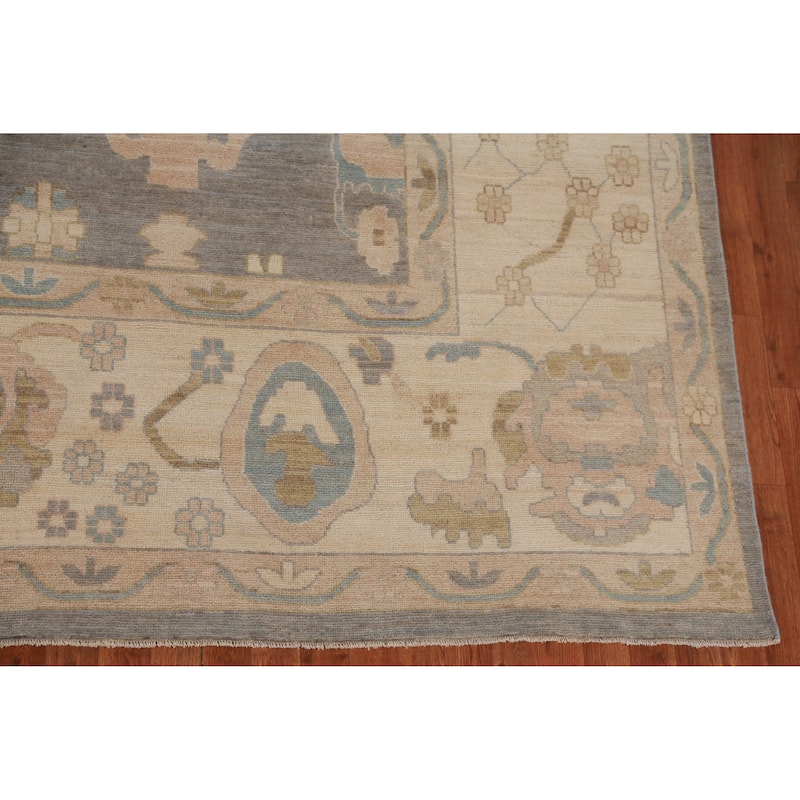 Hand Knotted Oriental 100% Wool Carpet Transitional All-Over Greys & Charcoal Oushak Area Rug - 13' 10'' X 10' 2''