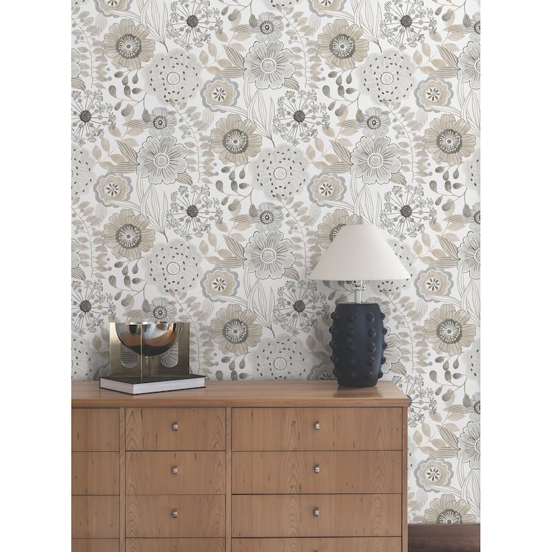 York Wallcoverings Artistic Bouquet Neutral Wallpaper