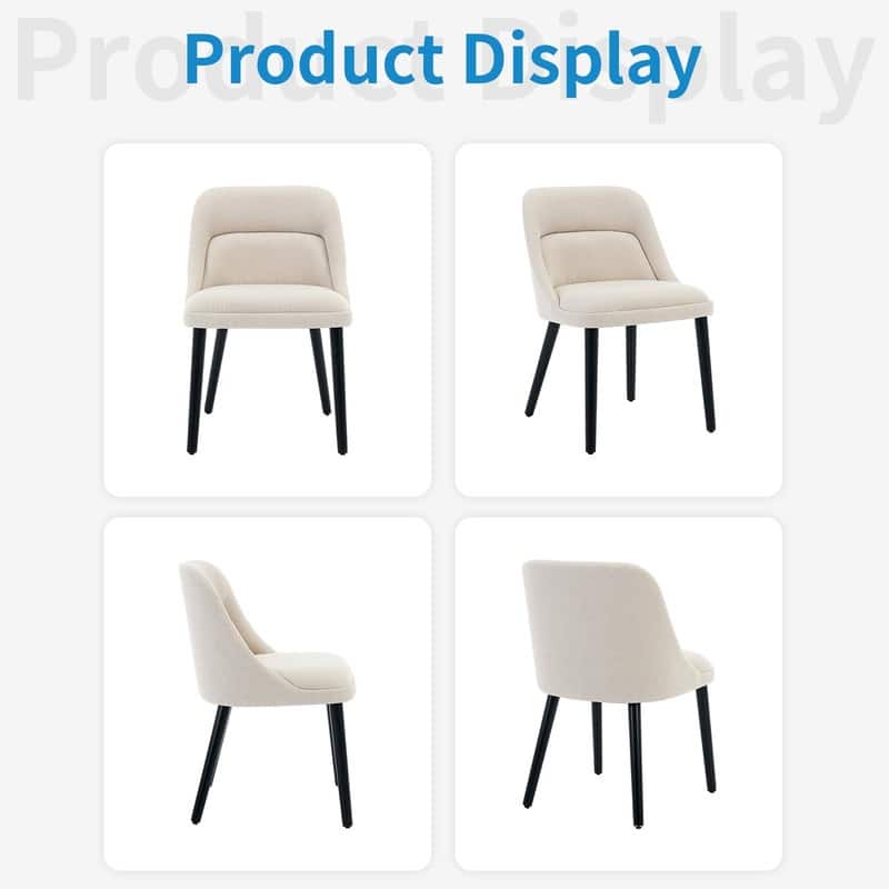 Set of 2 Modern Dining Chairs with Wood Legs - Upholstered Linen Fabric