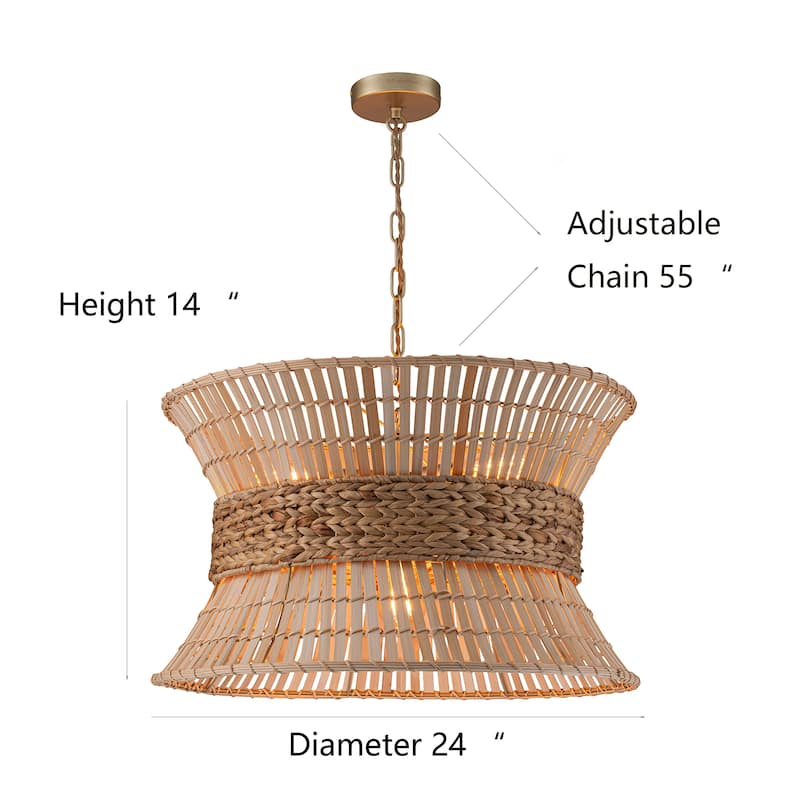 Umber 4-Light Modern Natural Rattan Pendant Ceiling Fixture Coastal Nautical Chandelier