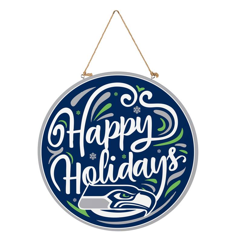 Seattle Seahawks 18" x 18" Happy Holidays Door Décor Wall Sign - 18" x 18"