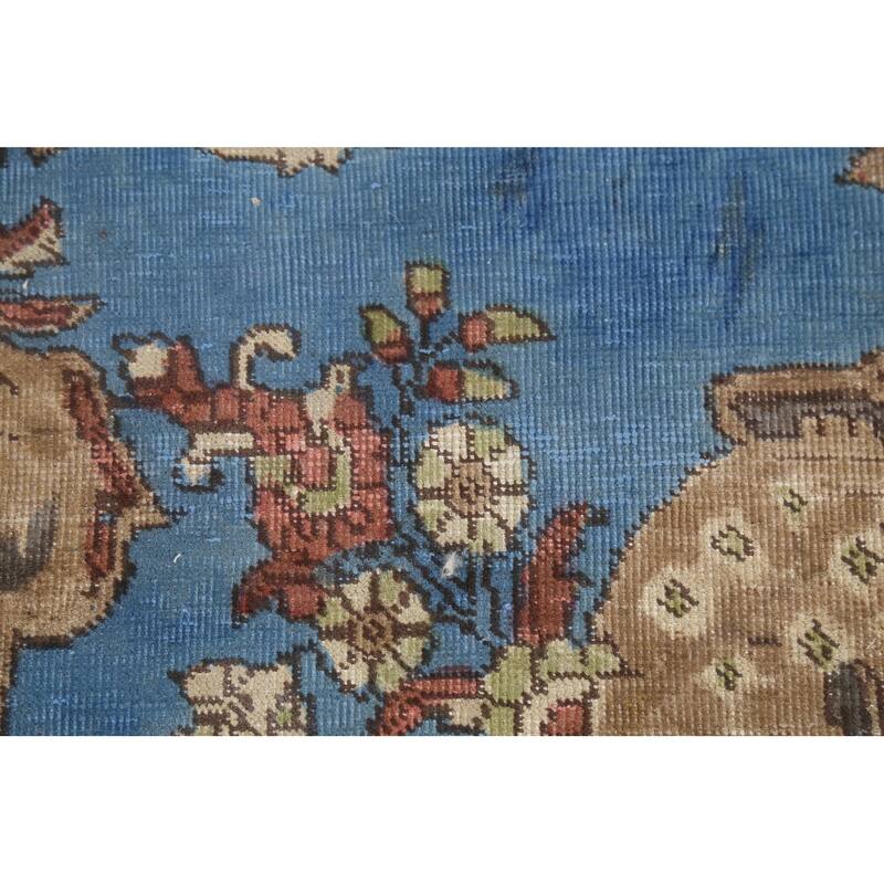 Blue Tabriz Persian Vintage Area Rug Handmade Bedroom Wool Carpet - 6'2"x 9'9"