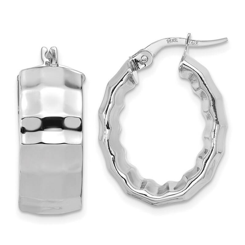 Curata 14k White Gold Polished Textured Oval Hoop Earrings - 24x18mm