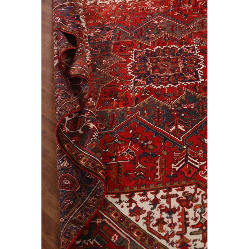 Hand Knotted Oriental 100% Wool Carpet Traditional Medallion Red Heriz Area Rug - 12' 9'' X 9' 11''
