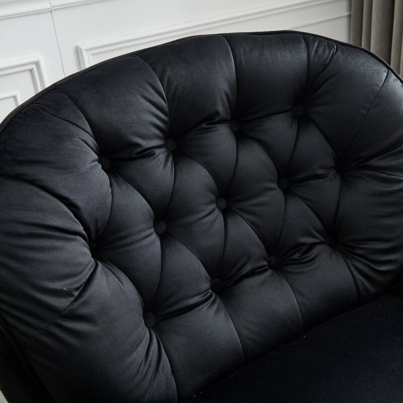 Swivel Leisure Chair Velvet Upholstered Lounge Chair Comfortable Deep Buttons Backrests Chair with Ottoman