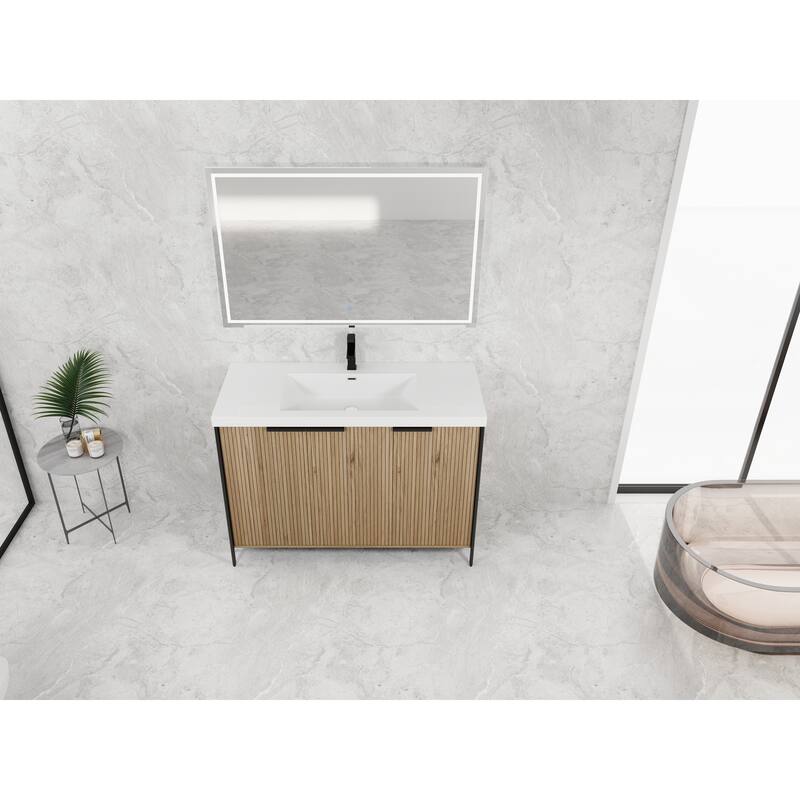 48" Freestanding Bathroom Vanity with Resin Sink & 3 Soft-Close Cabinet Doors