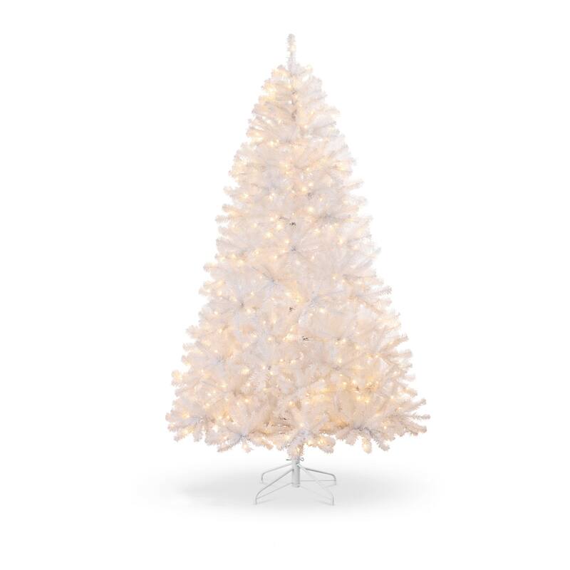 Prelit White Artificial Tinsel Christmas Tree w/ Foldable Stand