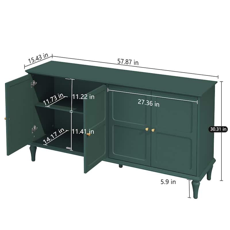 58" Mid-Century 4-Door Cabinet