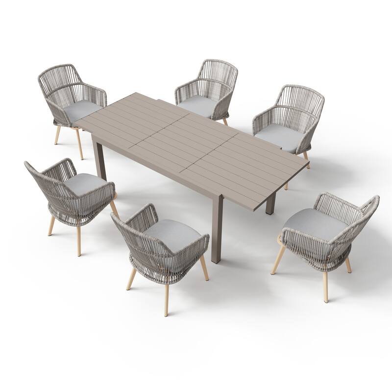 Outdoor Patio Dining Set Dining Chairs and Extendable Dining Table (7-Piece Set)