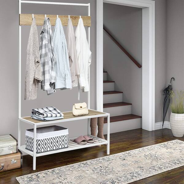 Shop Costway 3 In 1 Industrial Coat Rack Shoe Bench Entryway Hall