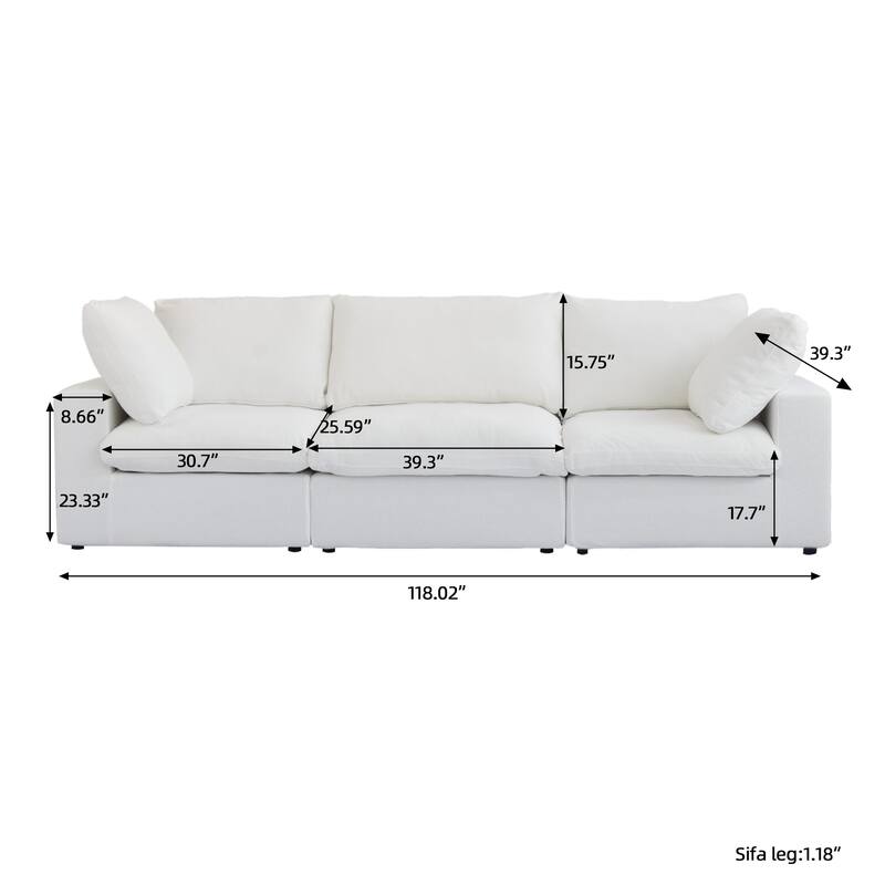 3-Seater Linen Sectional Sofa Modern Upholstered Couch