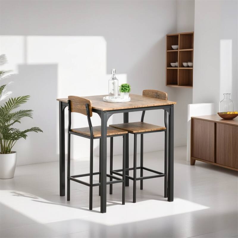 3 Piece Bar Table Set,Industrial Counter Height Dining Table Set