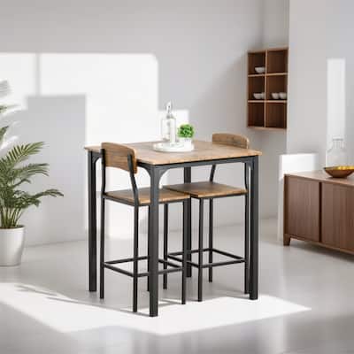 3 Piece Bar Table Set,Industrial Counter Height Dining Table Set