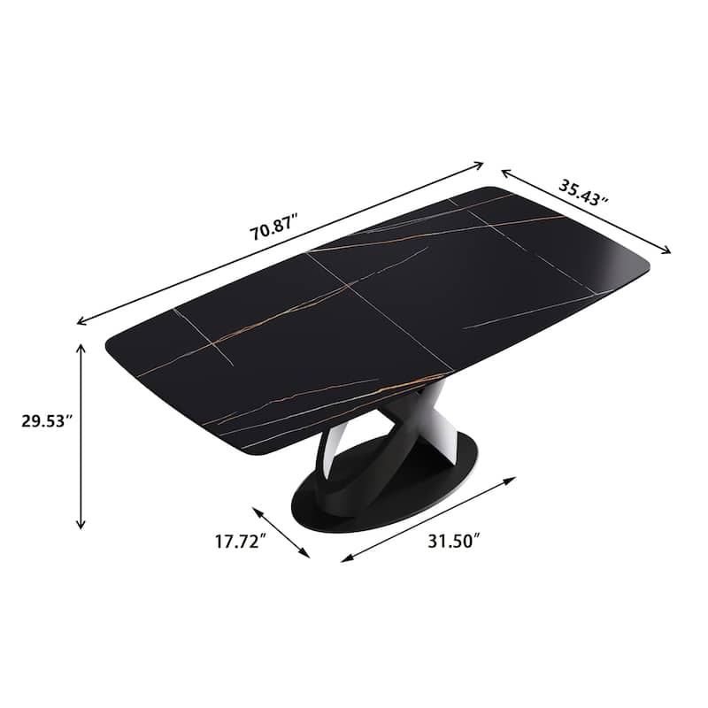 Marble Dining Table, Slate Panel with Metal Pedestal