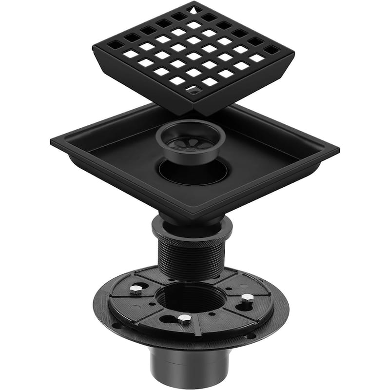 PROOX 6 inch Square Shower Floor Drain with Flange Removeable Grid Panel - 6 in.