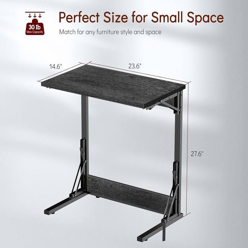 24" Folding C Shaped End Table, Small Sofa Side Laptop Desk