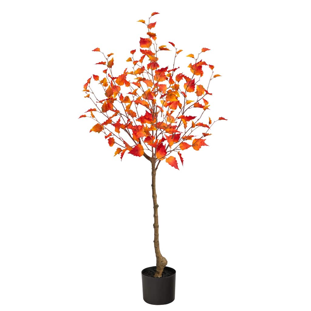 4ft Artificial Birch Tree - Fall Foliage Indoor Accent Tree with Planter - Green - 51-60 Inches