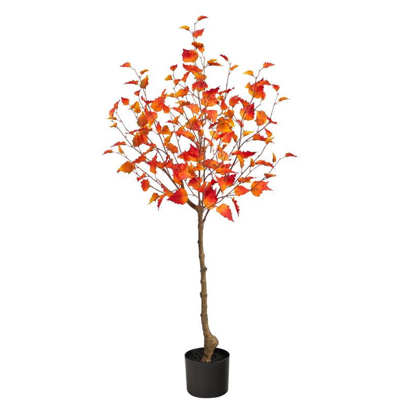 4ft Artificial Birch Tree - Fall Foliage Indoor Accent Tree with Planter - Green - 51-60 Inches