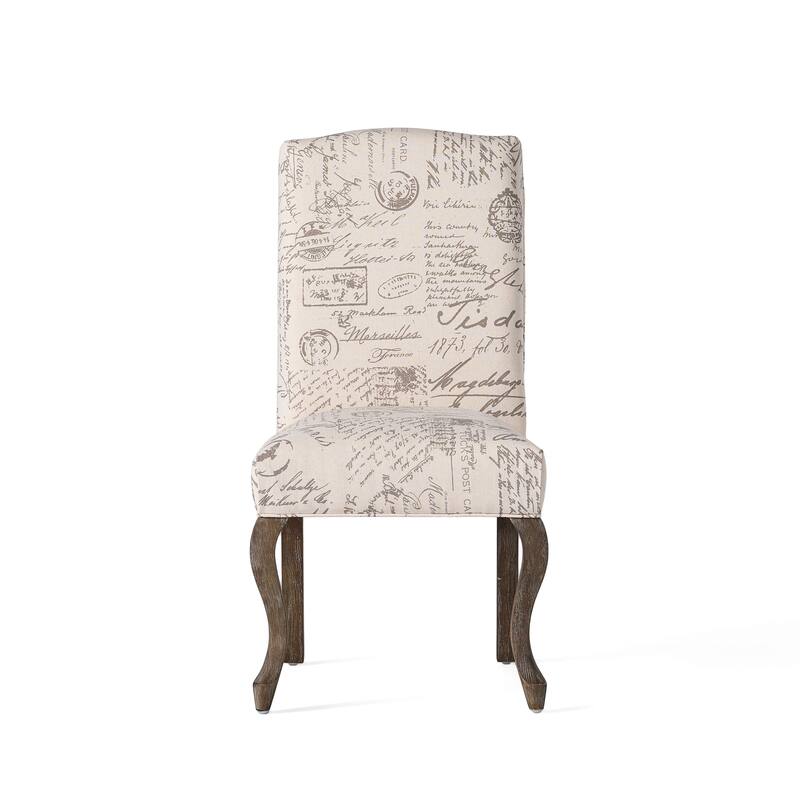 Crown Top French Script Beige Fabric Dining Chair (Set of 2) by Christopher Knight Home