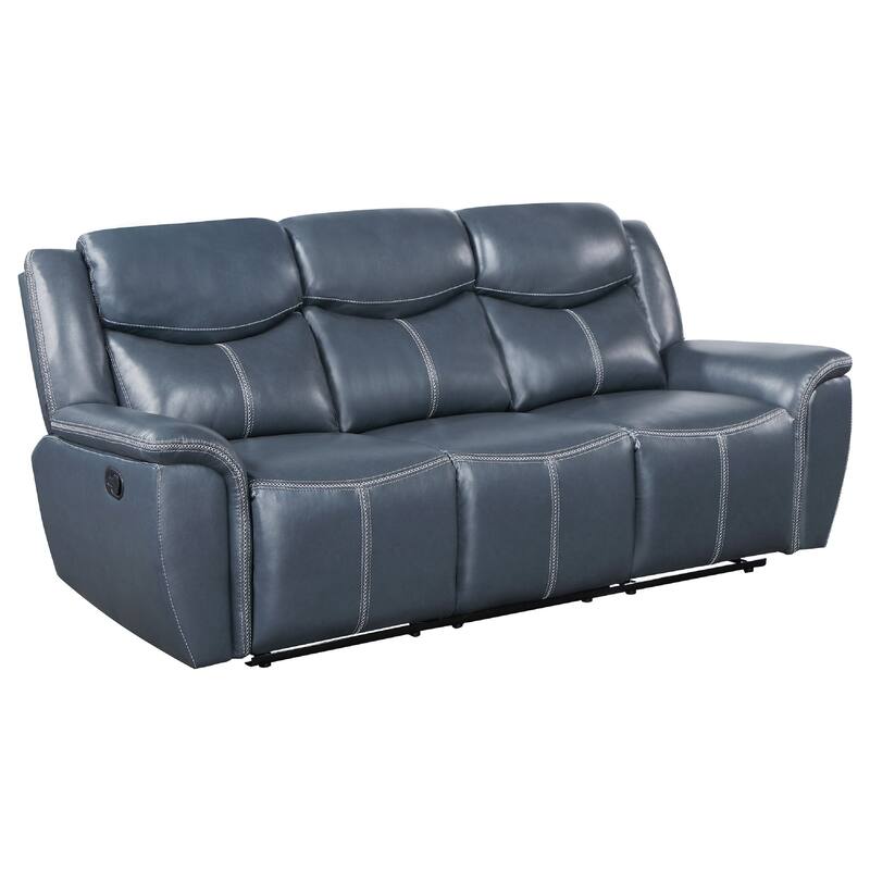 Eleni 2pc Power Reclining Sofa and Loveseat Set, Blue Faux Leather