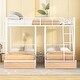 preview thumbnail 6 of 19, White Full over Twin over Twin Metal Triple Bunk Bed Frame with Storage Drawers and Guardrails for Kids, Teens
