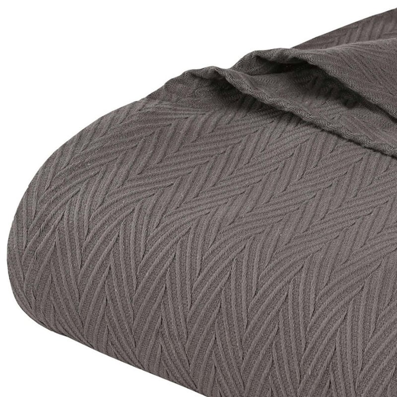 HomeRoots Twin Charcoal Cotton Woven Chevron Blanket