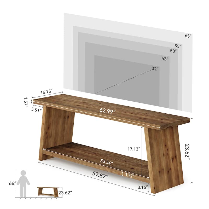 2-Tier Solid Wood TV Stand