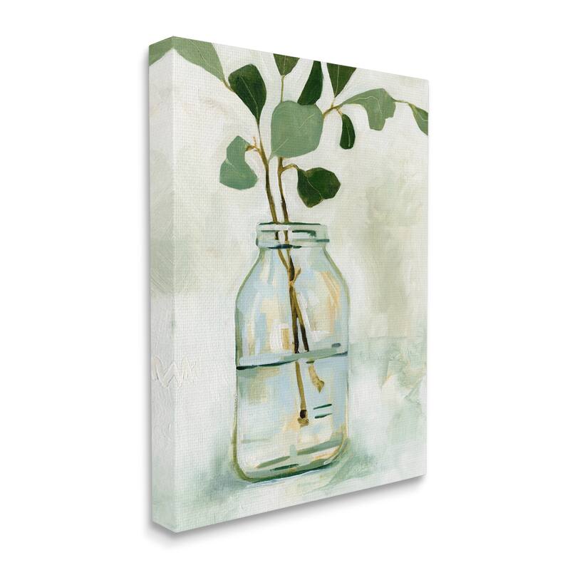 Stupell Green Eucalyptus Branch Glass Jar Contemporary Still Life Canvas Wall Art - 16 x 20