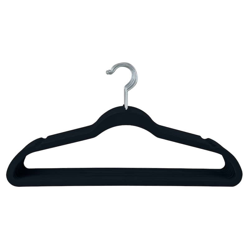 10 Super Slim Velvet Huggable Hangers in Black - 1.97" x 17.72" x 9.25"