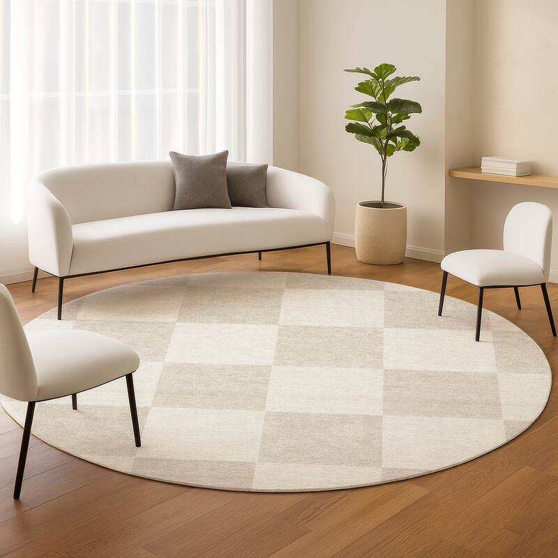 Machine Washable Indoor/ Outdoor Modern Checker Chantille Rug