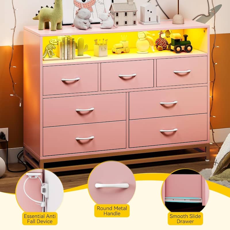 7 Drawers Dresser for Bedroom, Wooden Dresser, Modern Wide Chest of Drawers