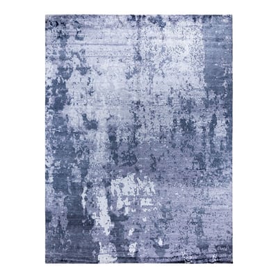 Modern One-of-a-Kind Hand-Knotted Area Rug, Blue - 9' 1" x 12' 2"