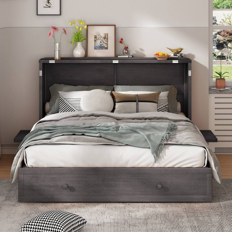 Mixoy Murphy Bed,Cube Cabinet Chest Bed with Charging Station
