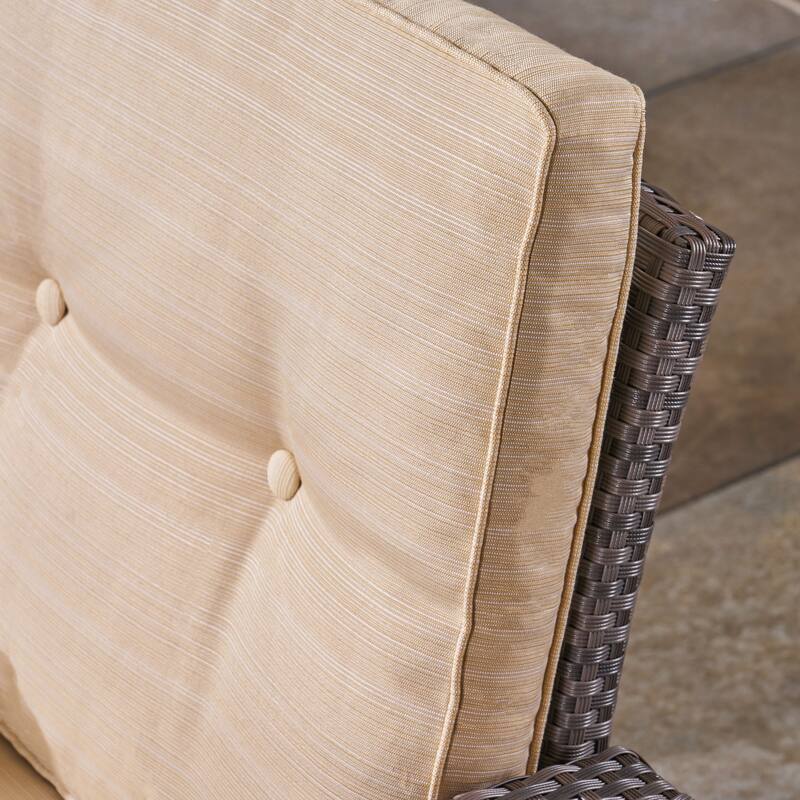Sanger Outdoor 7 Seater Wicker Chat Set with Wood Finished Fire Pit by Christopher Knight Home