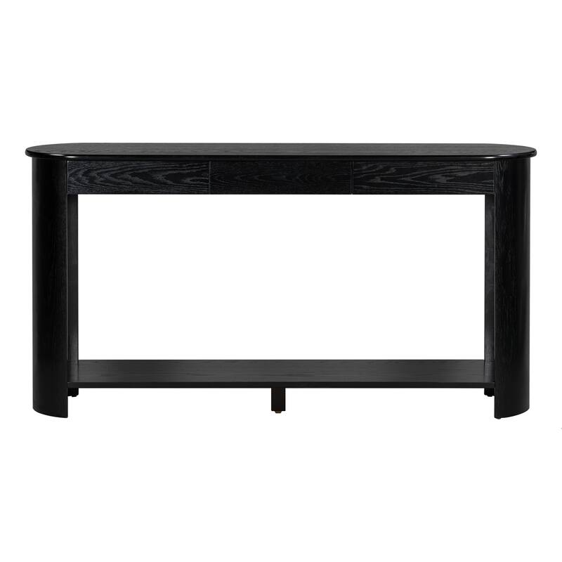 59.8"Modern Veneer Console Table with 3 Drawers,Farmhouse Entryway Table with Shelf,Wood Sofa Table with Semi-Circular Design