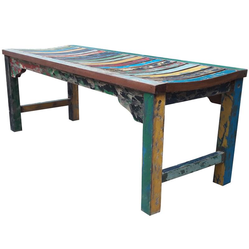 Chic Teak Backless Dining Bench made from Recycled Teak Wood Boats, 4 foot