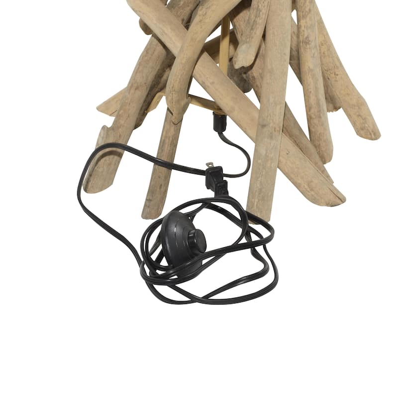 Driftwood Handmade Room Floor Lamp with Beige Linen Shade - Light Brown - Roche River Decor