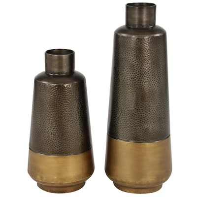 Metal Vase with Gold Base - Set of 2 Dark Gray - Roche River Decor