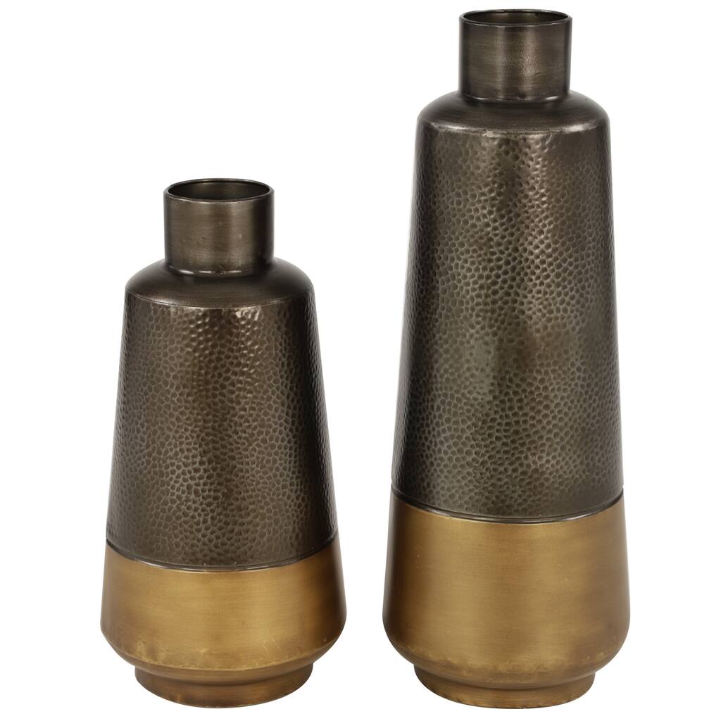 Metal Vase with Gold Base - Set of 2 Dark Gray - Roche River Decor