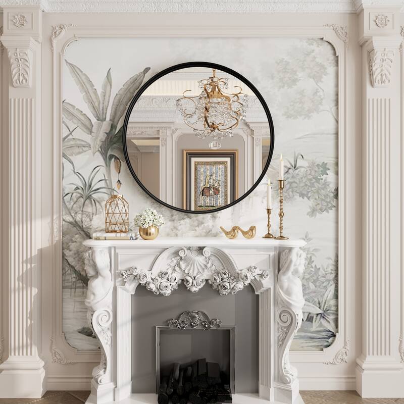 Round Tempered Glass and Metal Framed French Cleat Mounted Wall Bathroom / Vanity Mirror
